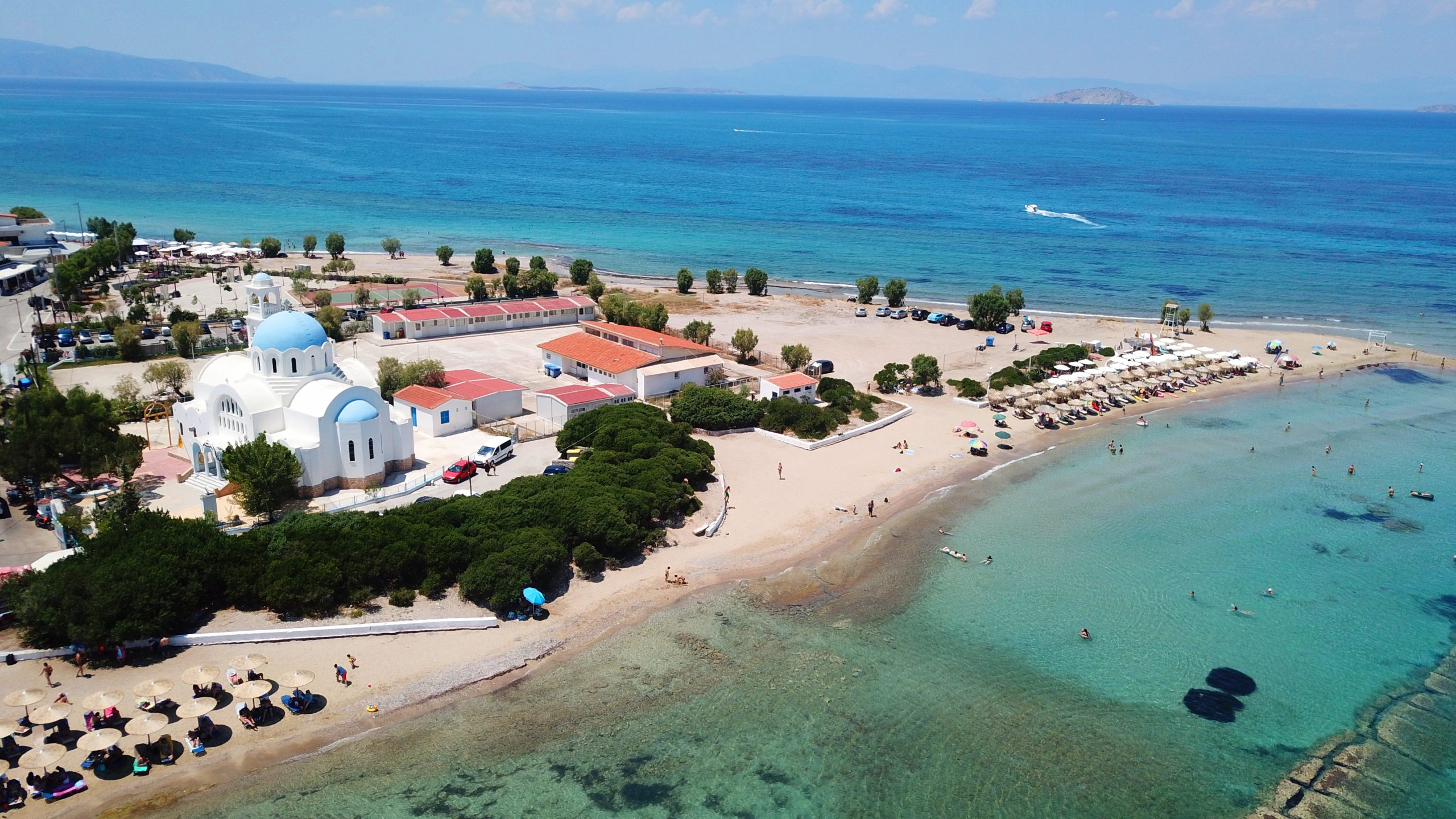 Aerial,Drone,Photo,Of,Famous,Port,And,Beach,Of,Skala