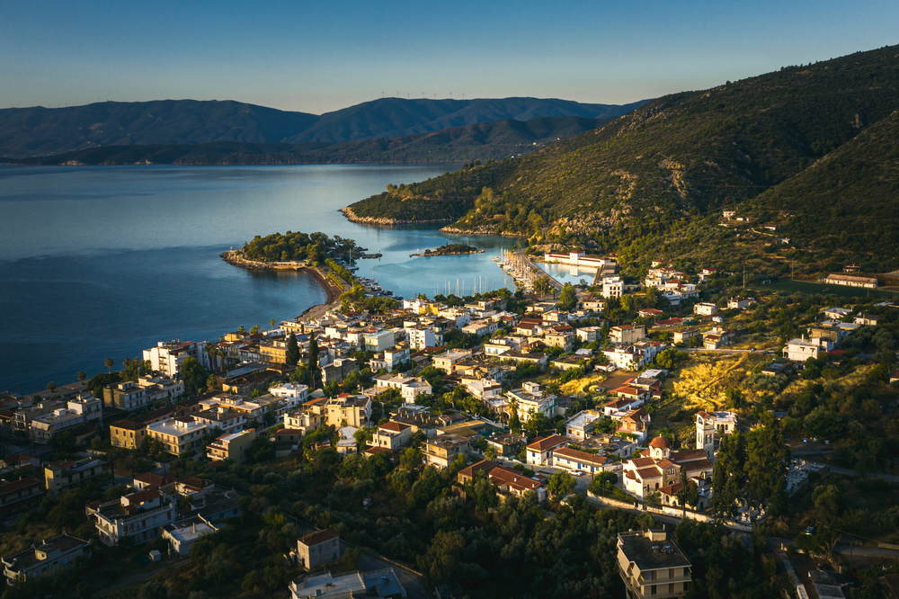 Methana,Coastline,And,Marina,In,Aegean,Sea,,Greece.,Aerial,View